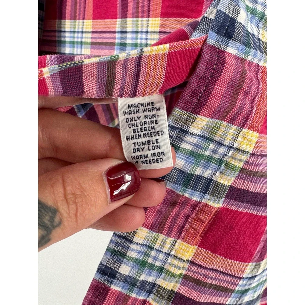Ralph‎ Lauren Mens Classic Fit Red Plaid Cotton Button Down Shirt Large Long Slv